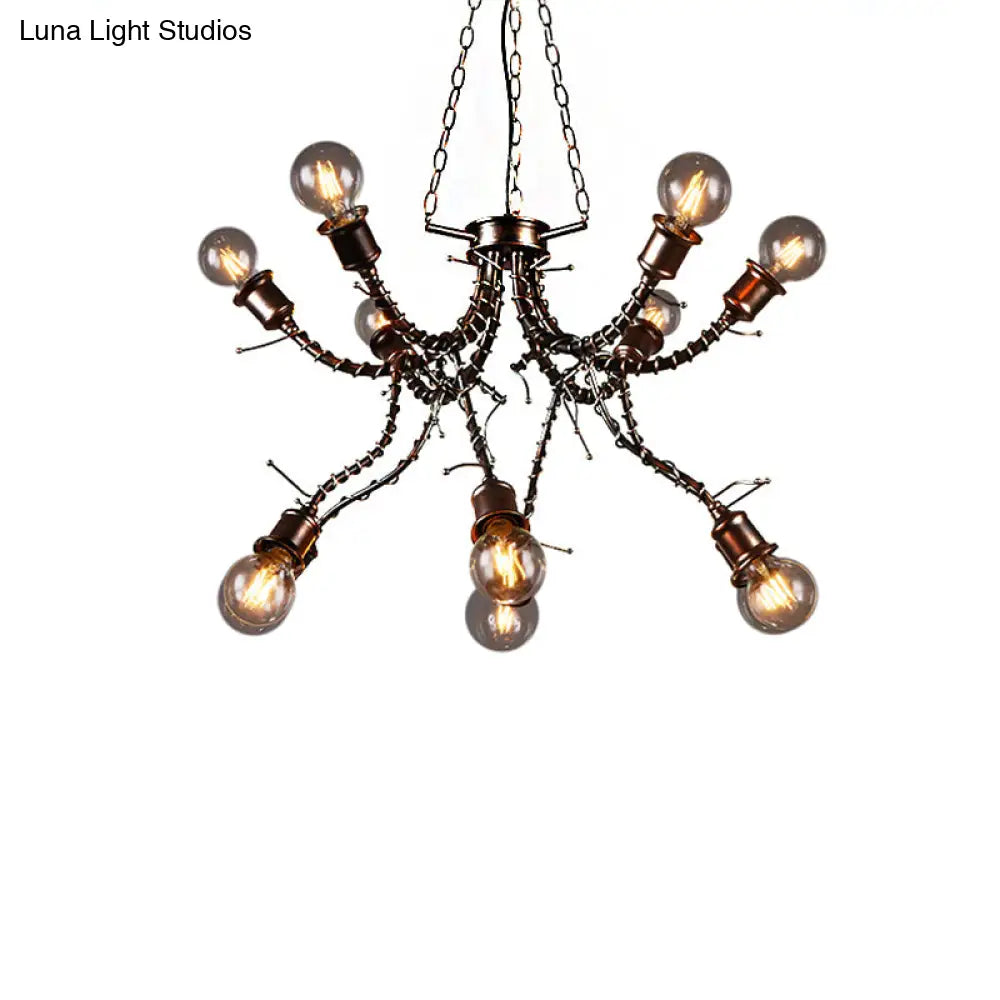 10-Light Loft Style Black Metal Pendant Chandelier With Sputnik Shape For Bedroom