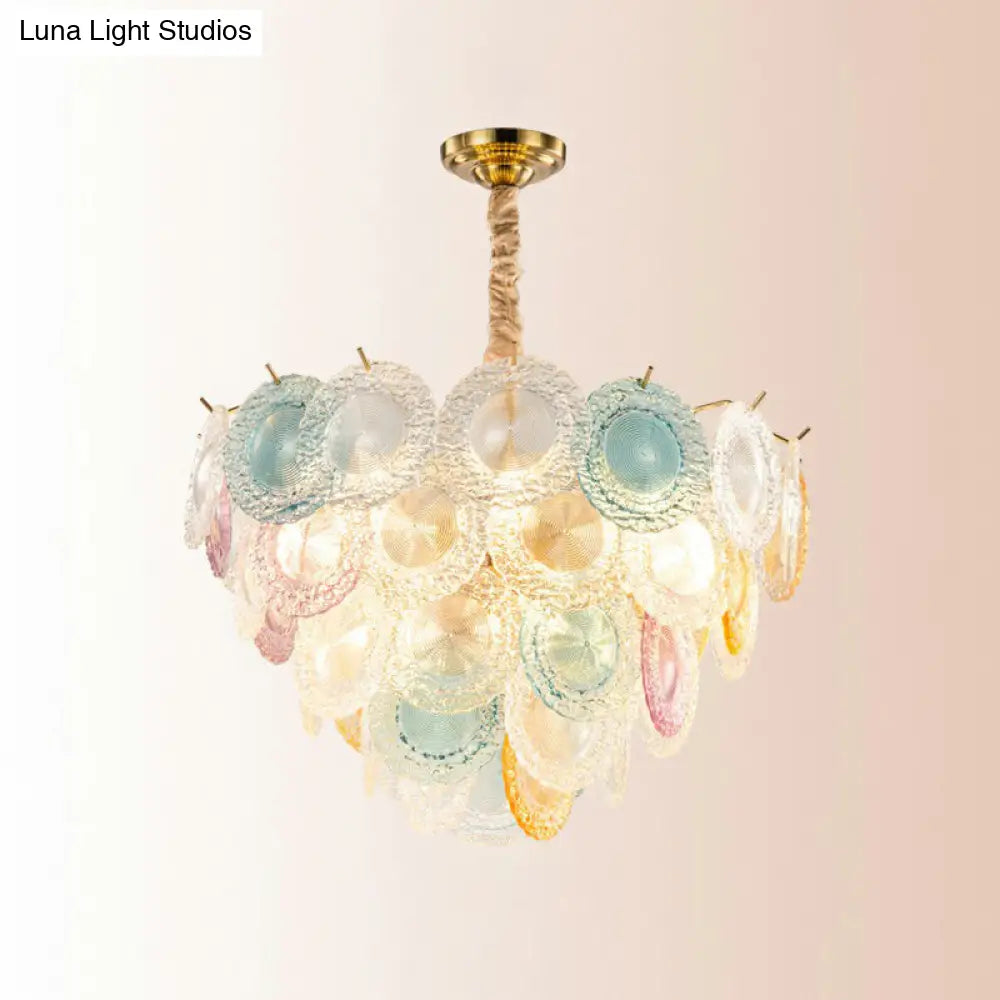 Modern Multi-Colored Glass Discs Chandelier - 10-Light Pendant Ceiling Light For Bedroom