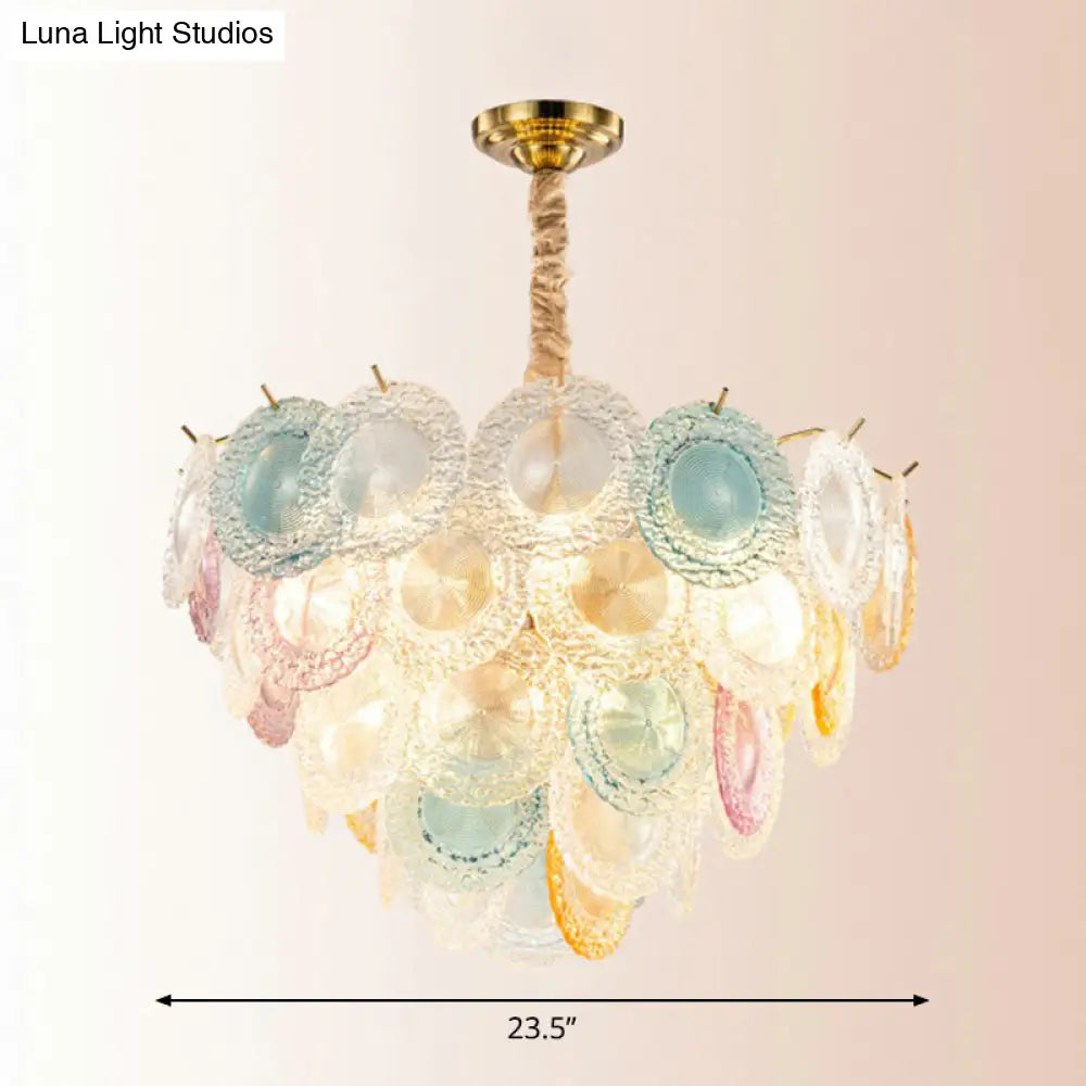 10-Light Modern Multi-Colored Glass Discs Chandelier - Stylish Pendant Ceiling Light For Bedroom