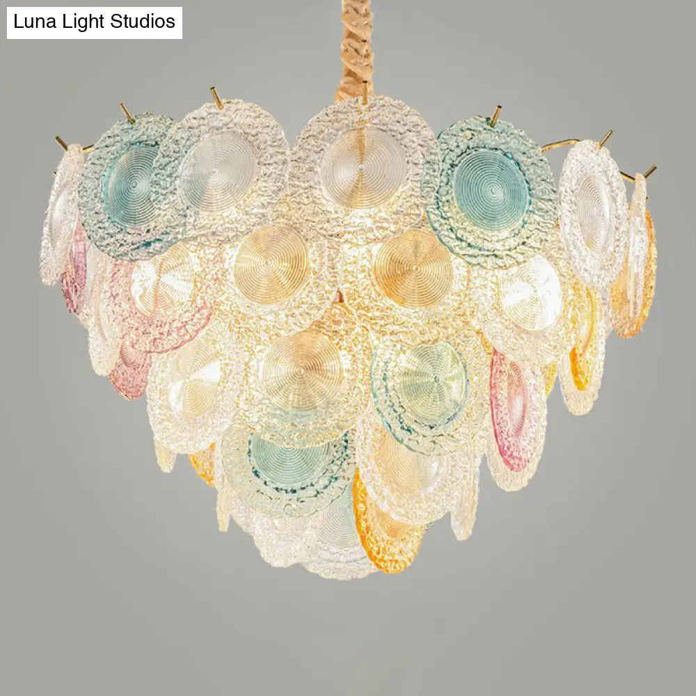 Modern Multi-Colored Glass Discs Chandelier - 10-Light Pendant Ceiling Light For Bedroom Multi-Color