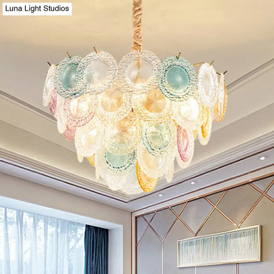 Modern Multi-Colored Glass Discs Chandelier - 10-Light Pendant Ceiling Light For Bedroom