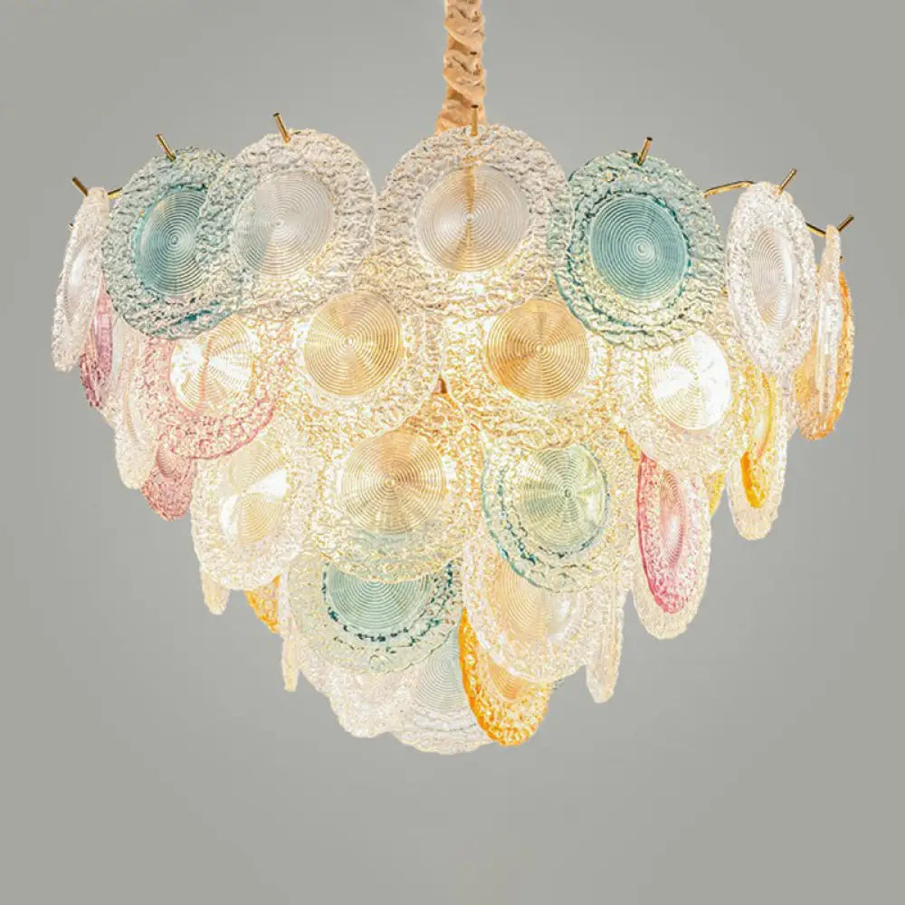 10-Light Modern Multi-Colored Glass Discs Chandelier - Stylish Pendant Ceiling Light For Bedroom