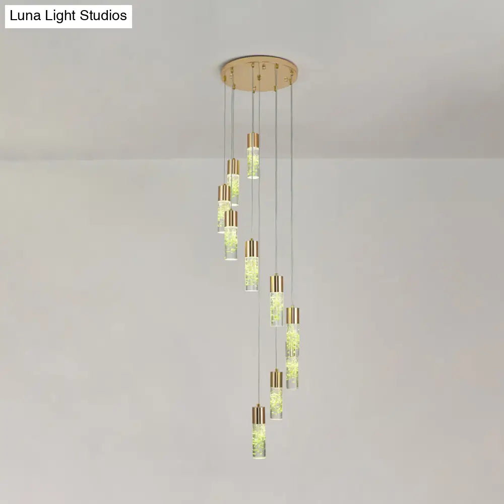 Spiral Cluster Tube Pendant: 10-Light Modern Gold Acrylic Hanging Fixture