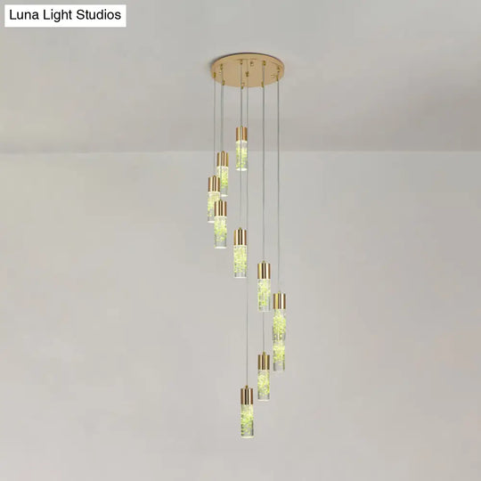 Spiral Cluster Tube Pendant: 10-Light Modern Gold Acrylic Hanging Fixture