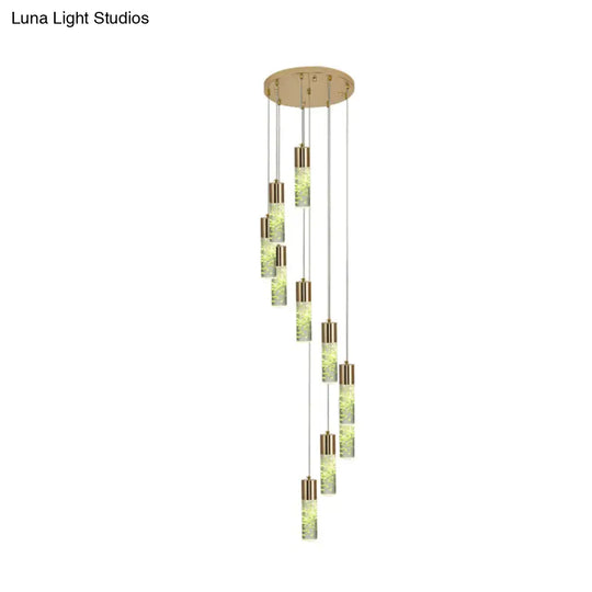 Spiral Cluster Tube Pendant: 10-Light Modern Gold Acrylic Hanging Fixture