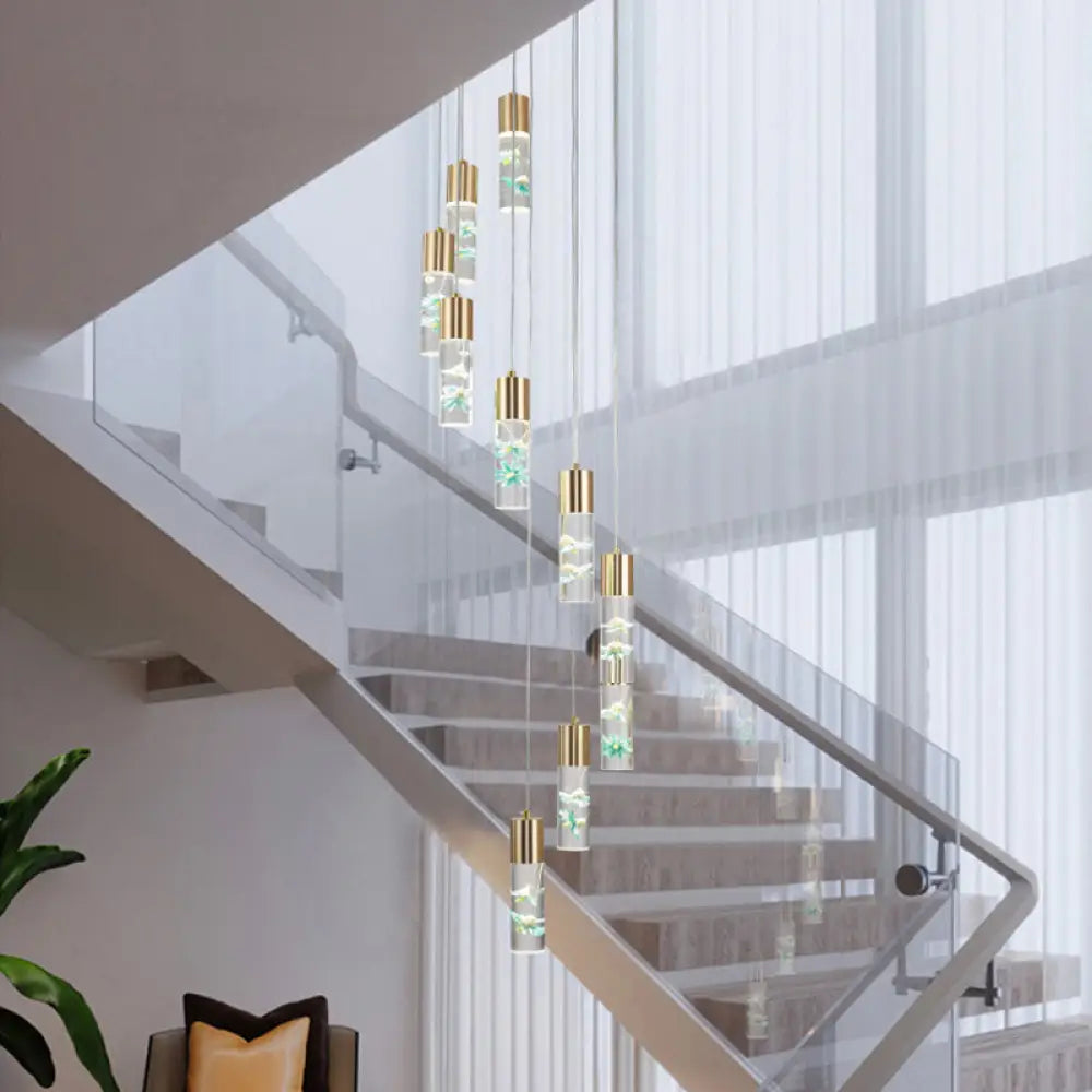 10-Light Spiral Cluster Pendant - Modern Gold Acrylic Hanging Light Fixture