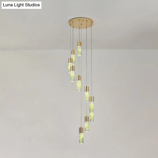 10-Light Spiral Cluster Pendant - Modern Gold Acrylic Hanging Light Fixture