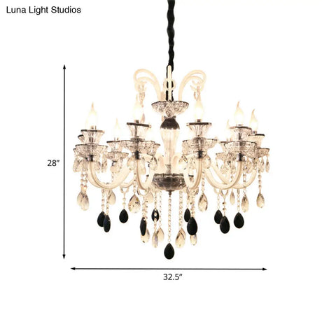 10-Light Vintage Candlestick Chandelier With Clear And Black Crystal Pendant Glass Arms
