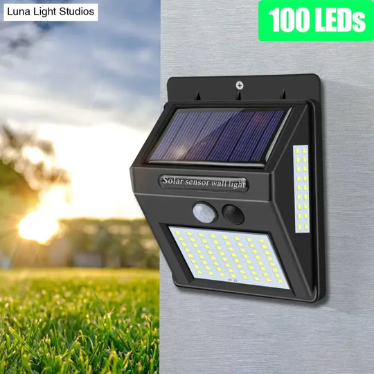 100 Leds Outdoor Solar Wall Lamp Pir Motion Sensor Porch Lights Ip65 Sunlight Powered For Street