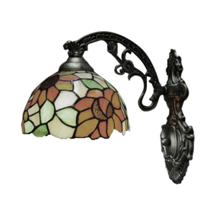 Loft Sunflower Stained Glass Wall Sconce Light In Antique Bronze - Bedroom Décor