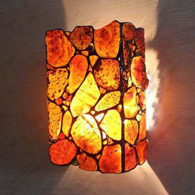 Vintage Industrial Stained Glass Wall Sconce With 2 Lights - Perfect For Bedside Brown