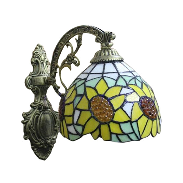 Stained Glass Sunflower Wall Sconce: Yellow Lodge Style Light For Bedroom