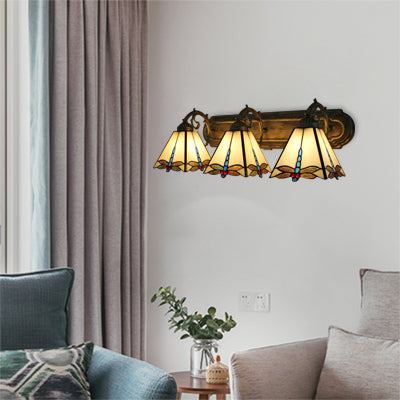 Dragonfly Stained Glass Wall Lights - 3-Light Beige Bathroom Lighting By Mission Lodge