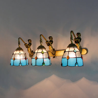 Tiffany Sconce Wall Light Fixture With Jeweled Mermaid Backplate - Yellow-White/Clear/Yellow-Blue