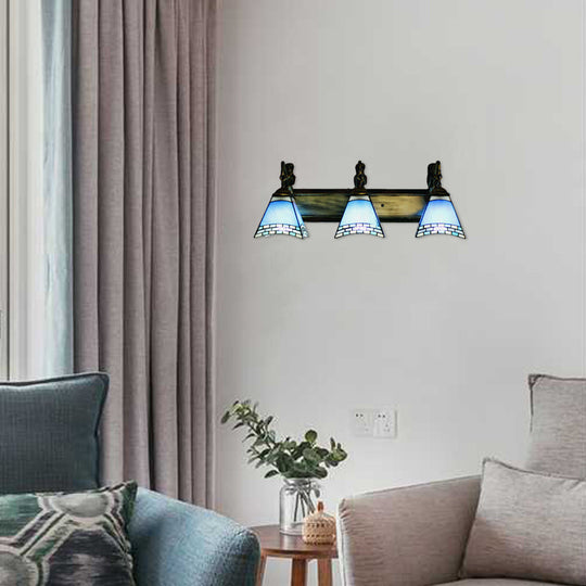 Trapezoid Stained Glass Wall Light With 3 Heads For Mediterranean Living Room
