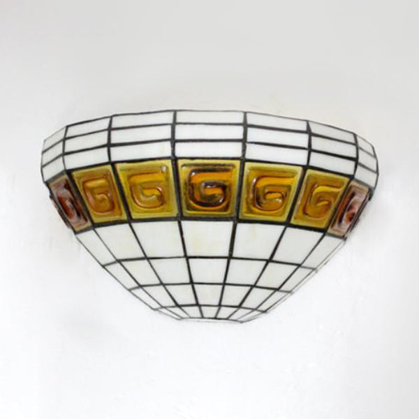Traditional Stained Glass Sconce Light For Staircase Wall - Bowl Design