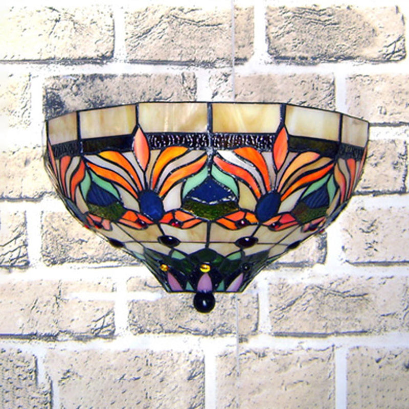 Stained Glass Flower Design Wall Lamp - Tiffany Sconce Light For Corridor Orange-Yellow