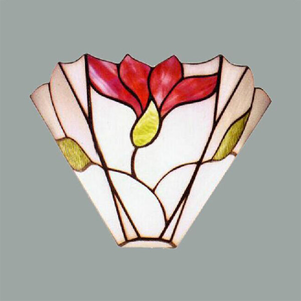 Geometric Stained Glass Wall Sconce - Flower Pattern Light For Bedroom Red-White