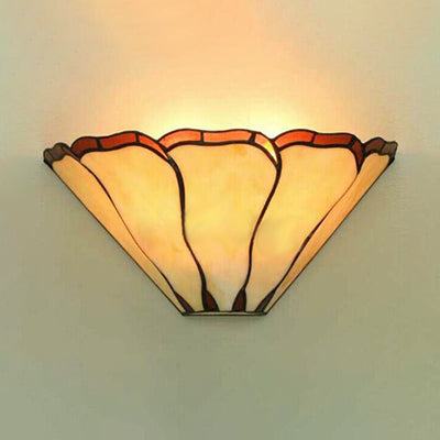 Rustic Tiffany Stained Glass Petal Sconce - Cone Shade Wall Mount Light Beige