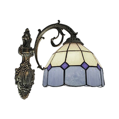 Tiffany Stained Glass Dome Shade Wall Mount Fixture - 1 Light Stairway
