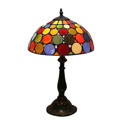 Vintage Style Stained Glass Table Lamp With Circle Pattern Domed Accent