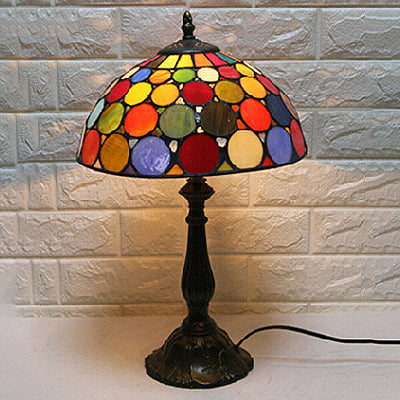 Vintage Style Stained Glass Table Lamp With Circle Pattern Domed Accent Rust