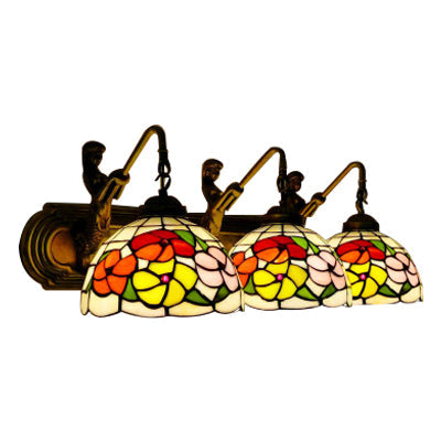 Victorian Stained Glass Wall Sconce Light Fixture - 3-Head Brass Bowl Design For Living Room