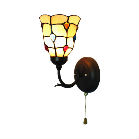 Colorful Bead Peacock Wall Light - Tiffany Sconce In Beige For Hallways
