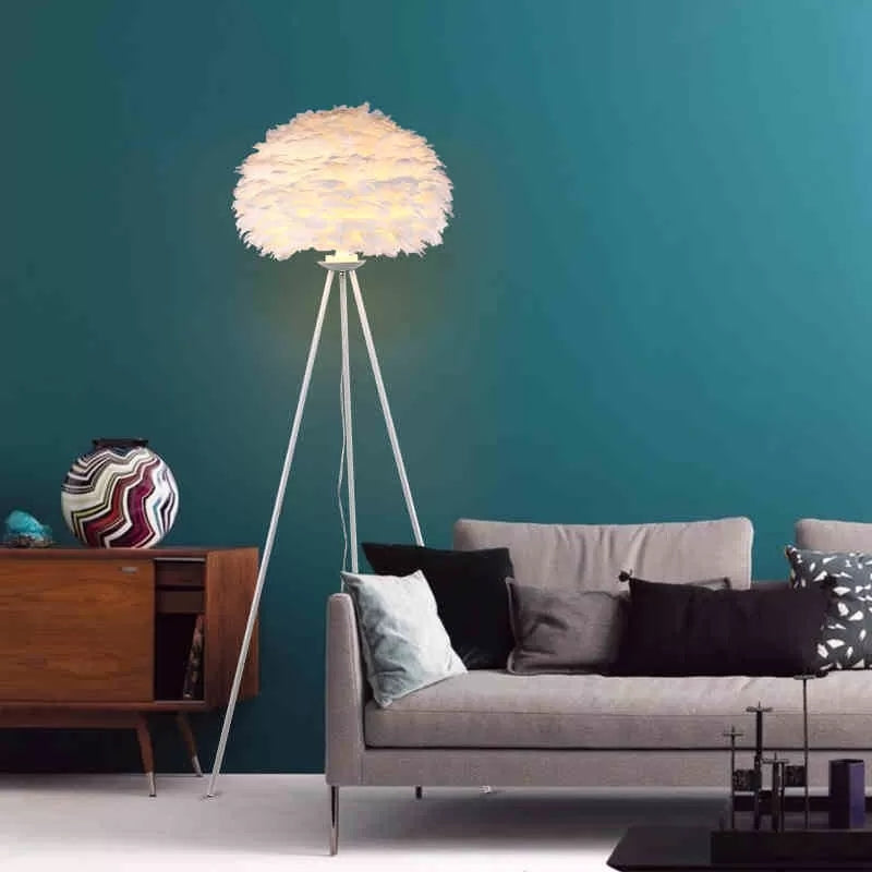 White Tripod Living Room Floor Lamp With Orb Shade