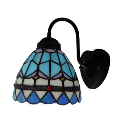 Baroque Dome Blue Glass Sconce Light - Black Wall Mounted Fixture For Living Room