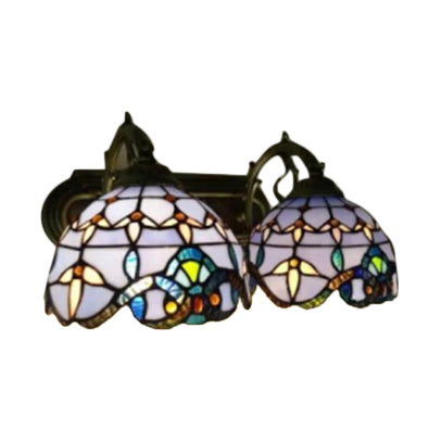 Baroque Purple Stained Glass Wall Sconce - 2-Head Dome Lighting For Living Room