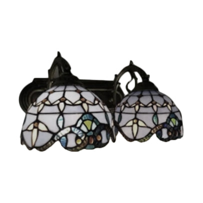 Baroque Purple Stained Glass Wall Sconce - 2-Head Dome Lighting For Living Room