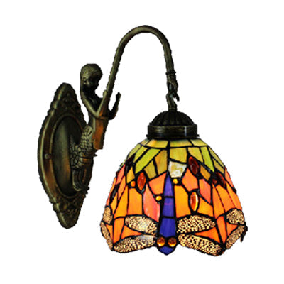 Dragonfly Stained Glass Wall Sconce - Orange Dome Baroque Design