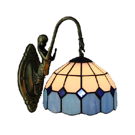 Mediterranean Mermaid Sconce: Blue Dome Wall Light With White Glass & 1 Head