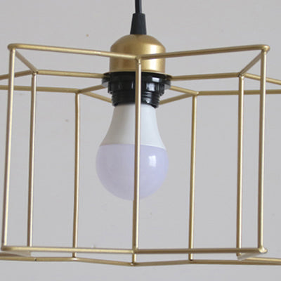 Gold Industrial Star Pendant Light with Cage Shade - 3 Lights for Hallway