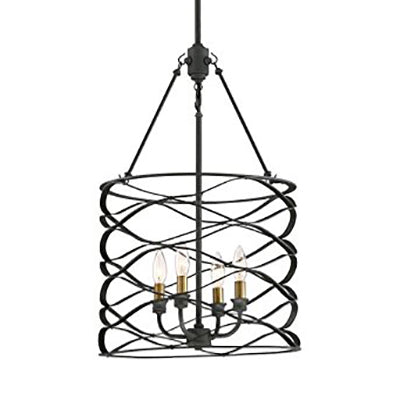 Industrial Iron Cage Shade Hanging Lamp – Black, Cylindrical Design – 4 Bulb Chandelier for Dining Room