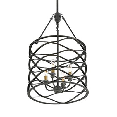 Industrial Iron Cage Shade Hanging Lamp – Black, Cylindrical Design – 4 Bulb Chandelier for Dining Room