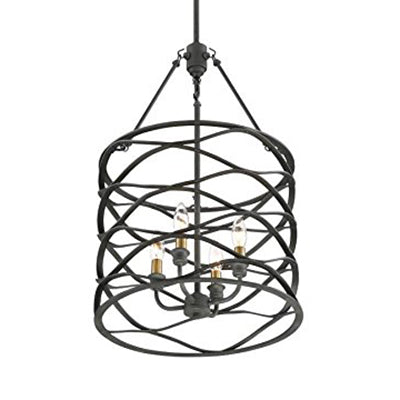 Industrial Black Hanging Lamp With Cage Shade & 4 Bulbs - Dining Room Light Fixture