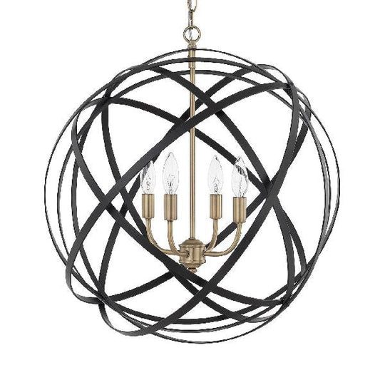 Vintage Spherical Cage Chandelier - Stylish 4-Light Metallic Hanging Lamp, Black Finish for Farmhouse