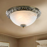 Vintage Frosted Glass Bronze/Copper Flushmount Ceiling Lamp - 2 Bulb 11/13/15 W Bronze / 11