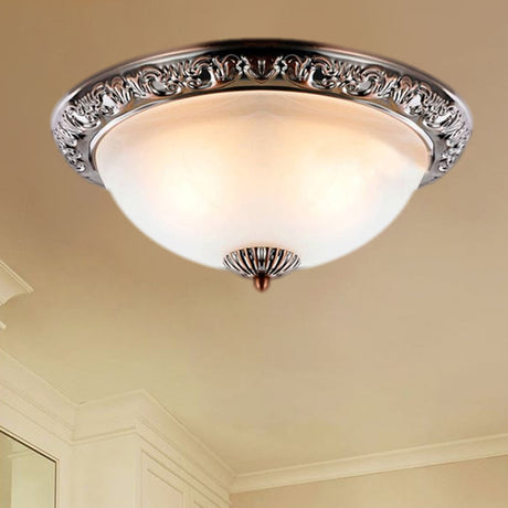 Vintage Frosted Glass Bronze/Copper Flushmount Ceiling Lamp - 2 Bulb 11/13/15 W Copper / 11