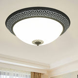 Minimalist Black Semi-Globe Led Ceiling Light With Opaline Glass Flush Mount For Bedroom