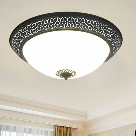 Minimalist Black Semi-Globe Led Ceiling Light With Opaline Glass Flush Mount For Bedroom