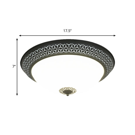 Minimalist Black Semi-Globe Led Ceiling Light With Opaline Glass Flush Mount For Bedroom