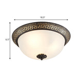 Opaline Glass Ceiling Fixture - Traditional Taper Flush Mount Lamp In Black/Gold For Corridor