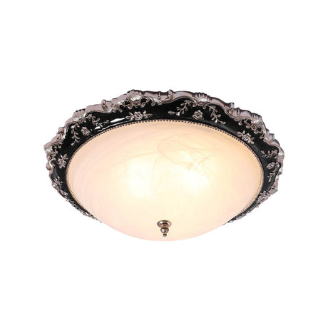 Opal Glass Bowl Ceiling Light Fixture Countryside Flush Mount Lighting In Black/Gold - 1/2 - Bulb