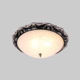 Opal Glass Bowl Ceiling Light Fixture Countryside Flush Mount Lighting In Black/Gold - 1/2-Bulb