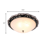 Opal Glass Bowl Ceiling Light Fixture Countryside Flush Mount Lighting In Black/Gold - 1/2-Bulb