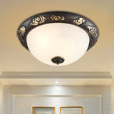 Retro Flush Mount Ceiling Lamp - 15/19.5 Milk Glass Black-Gold Dome Shape 3/4 Lights Bedroom Fixture