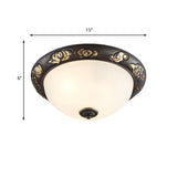 Retro Flush Mount Ceiling Lamp - 15/19.5 Milk Glass Black-Gold Dome Shape 3/4 Lights Bedroom Fixture